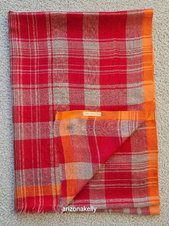 Ahujasons Accessories - Ahujasons Cashmere Red, Grey, and Orange Plaid Scarf